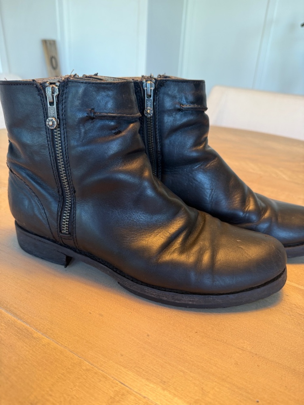 Frye Black Leather Side-Zip Ankle Boots